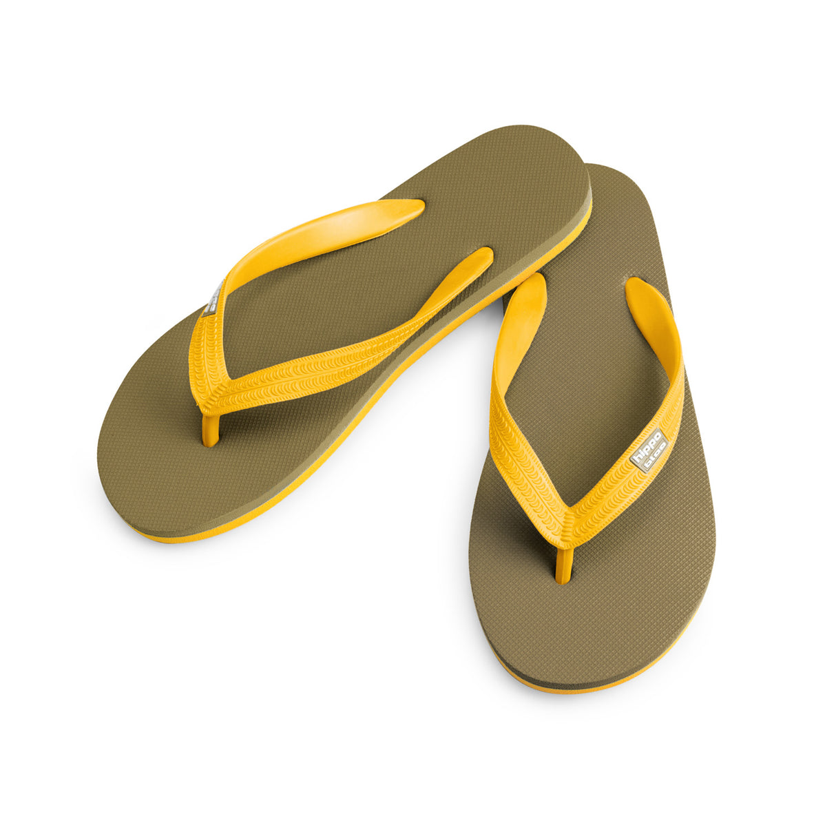 Hippobloo Flip Flop khaki-gelb aus Naturkautschuk BPAfrei vegan