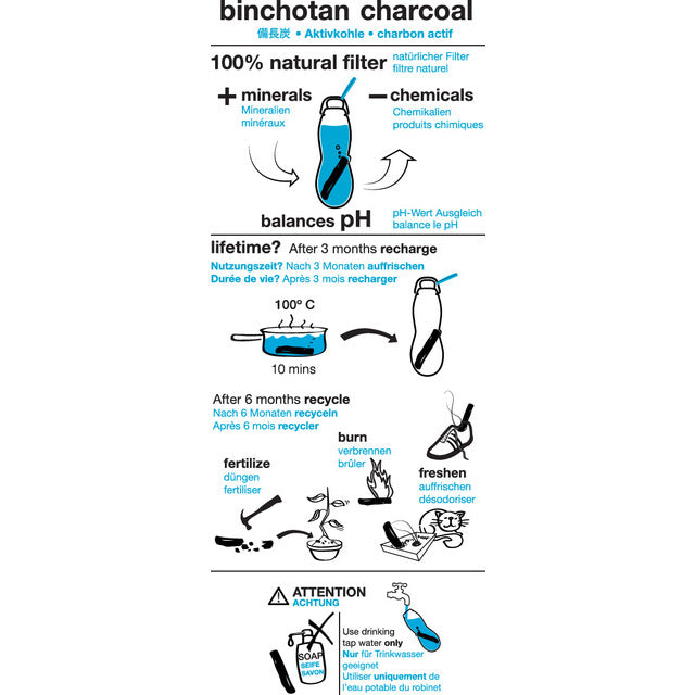 eau good glass Trinkflasche mit Aktivkohle Wasserkaraffe Glas 0,6l