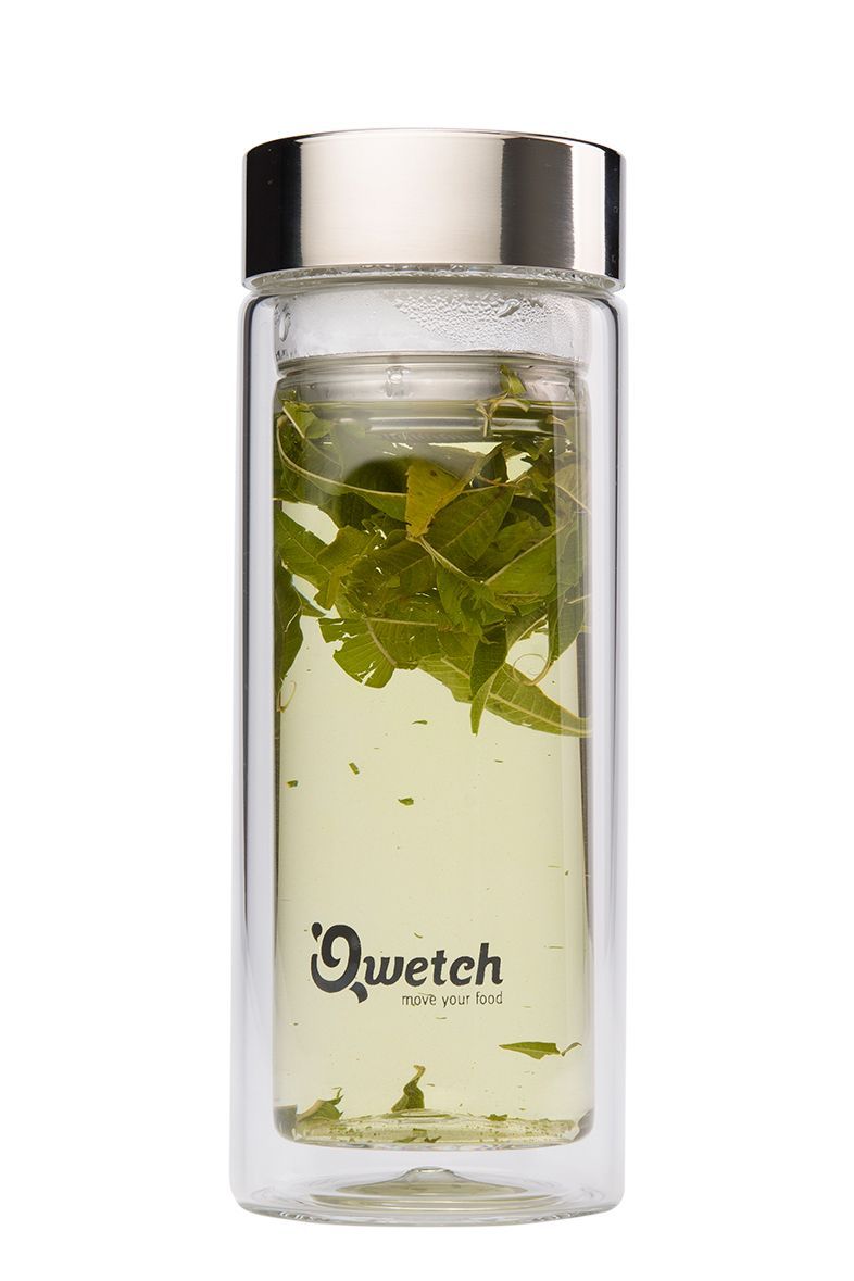 Qwetch Teekanne to go Tee Thermosflasche aus Glas 0,35l BPA frei mobiliThe