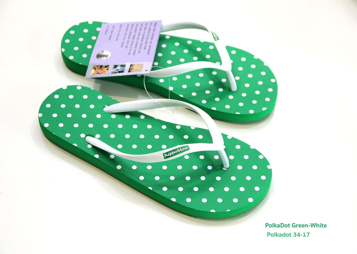 Hippobloo Flip Flop green polka made of natural rubber BPA-free vegan Hippo Bloo