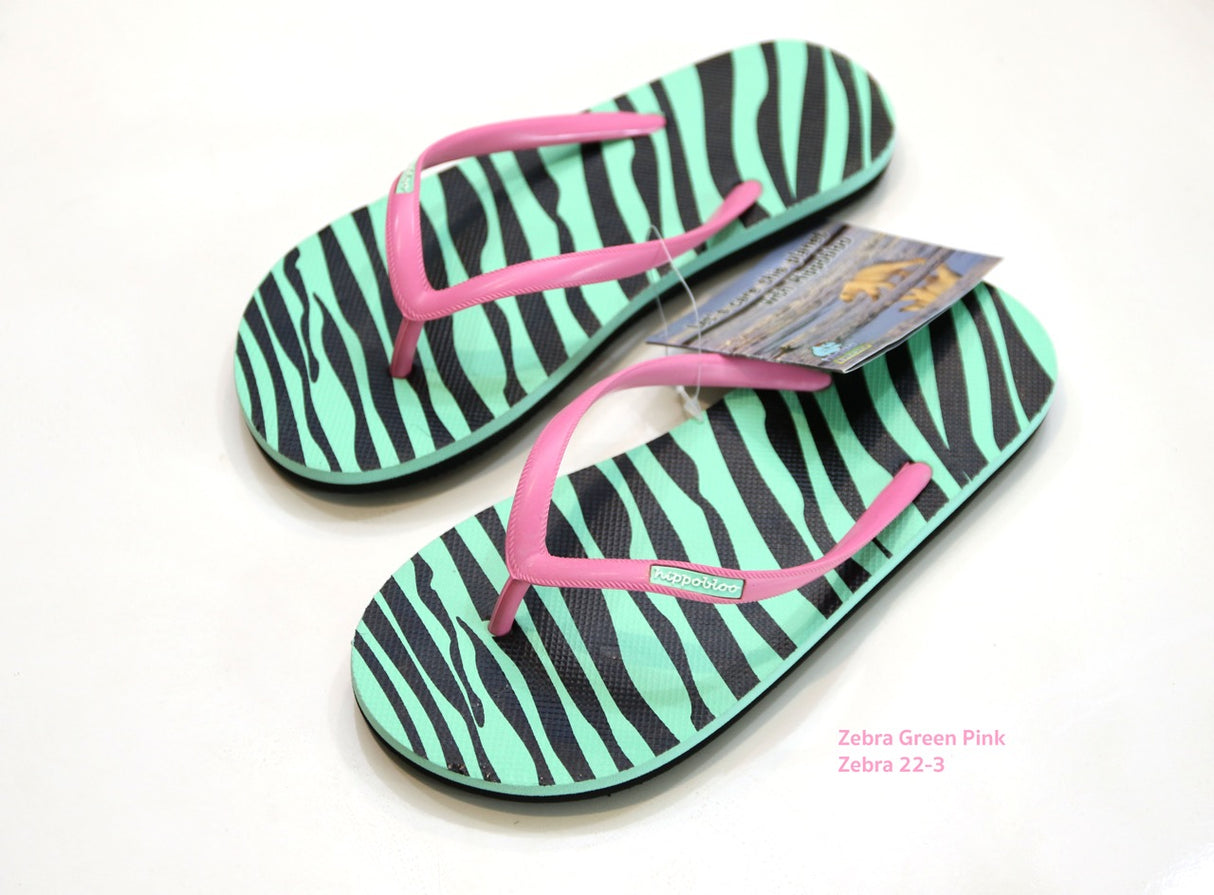 Hippobloo Flip Flop zebra turquoise pink Bogota made of natural rubber vegan Hippo Bloo