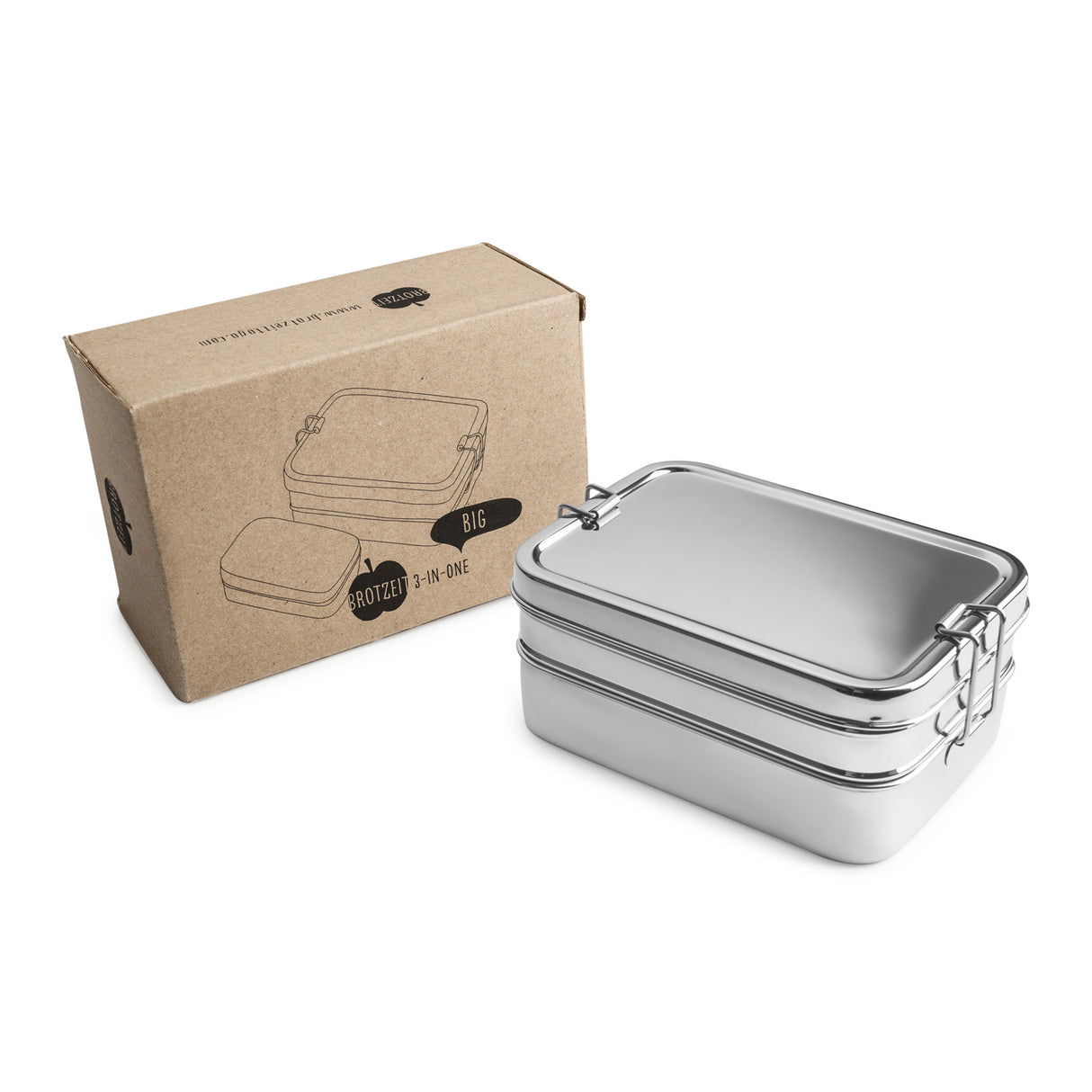 Brotzeit Lunchboxes 3in1 BIG Three-in-one lunch box made of stainless steel 100% BPA free, firmly sealed