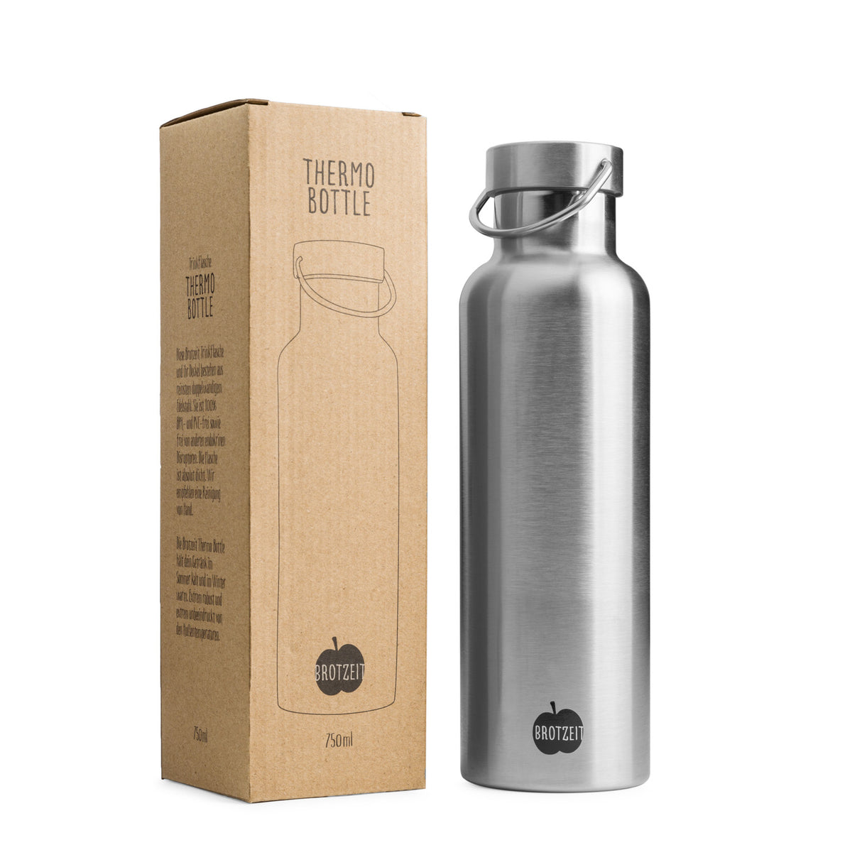 Brotzeit drinking bottle made of stainless steel, plastic-free and BPA-free in 3 sizes