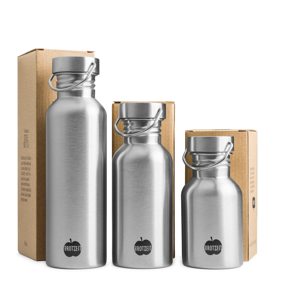Brotzeit drinking bottle made of stainless steel, plastic-free and BPA-free in 3 sizes