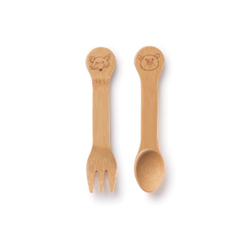 bambu children's cutlery spoon fork made of bamboo 18m+