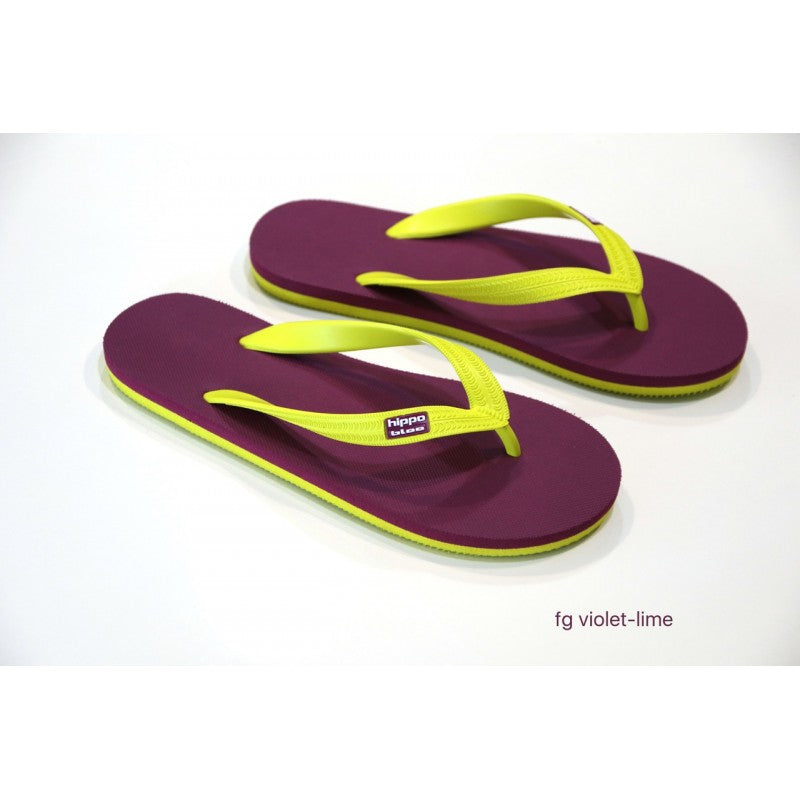 Hippobloo Flip Flop purple yellow Santa Lucia made of natural rubber vegan Hippo Bloo