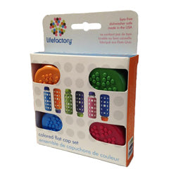 Lifefactory Cap Lid Screw Cap Set of 4 Coloured for Glass Drinking Bottles 260ml and 120ml